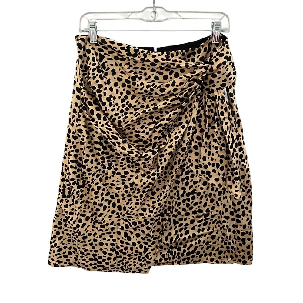 Hugo Boss Vedina Satin Leopard Spot Animal Print‎ Faux Wrap Skirt Size 8 NWOT